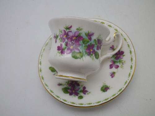 ROYAL ALBERT MINIATURE`VIOLETS` FEBRUARY `FLOWER OF THE MONTH SERIES` DUO