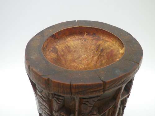 FOR MONACO ONLY PLEASE! Antique 19th c Chinese Carved Bamboo brush pot.  immortals in a landscape.