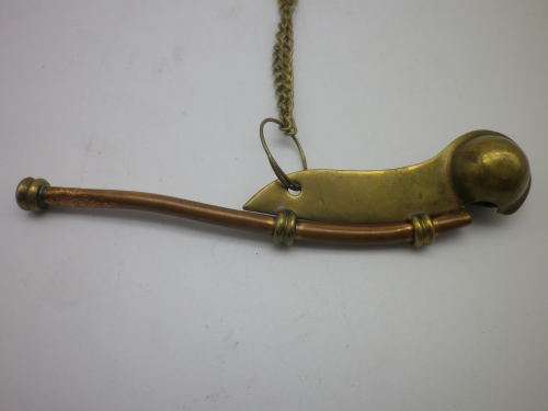 Vintage BOSSUNS BRASS & COPPER WHISTLE.with chain Excellent Condition- Works