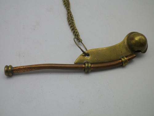 Vintage BOSSUNS BRASS & COPPER WHISTLE.with chain Excellent Condition- Works