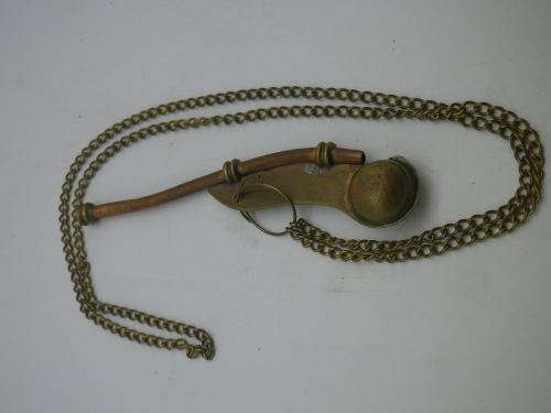 Vintage BOSSUNS BRASS & COPPER WHISTLE.with chain Excellent Condition- Works