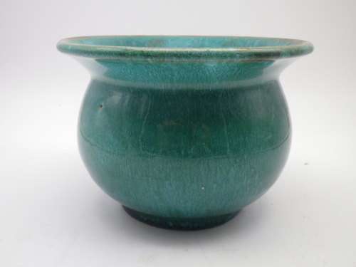 LINNWARE Green Glaze bowl. 8.5 high x 12cm across top