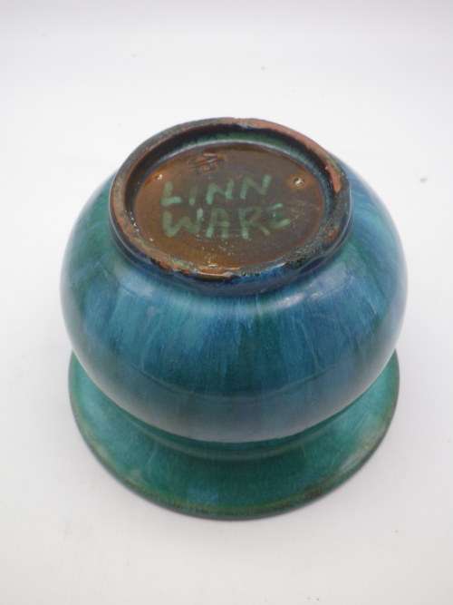 LINNWARE Green Glaze bowl. 8.5 high x 12cm across top