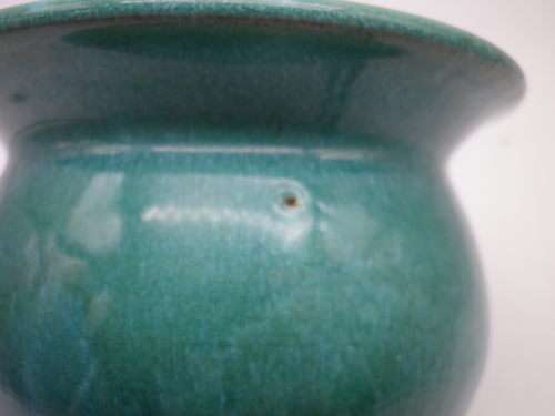 LINNWARE Green Glaze bowl. 8.5 high x 12cm across top