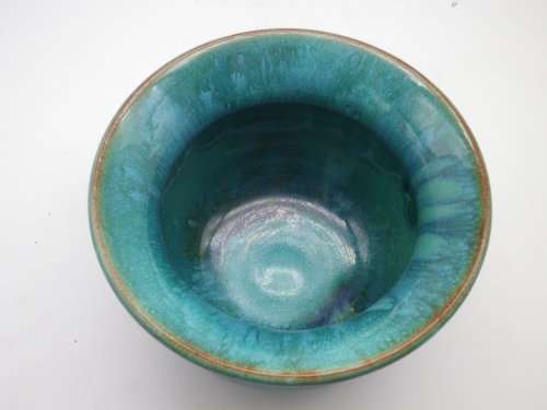 LINNWARE Green Glaze bowl. 8.5 high x 12cm across top