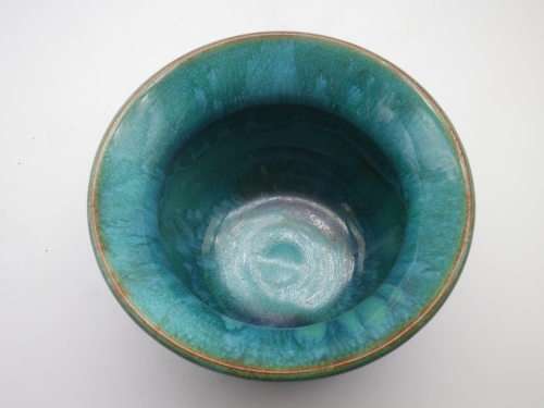 LINNWARE Green Glaze bowl. 8.5 high x 12cm across top