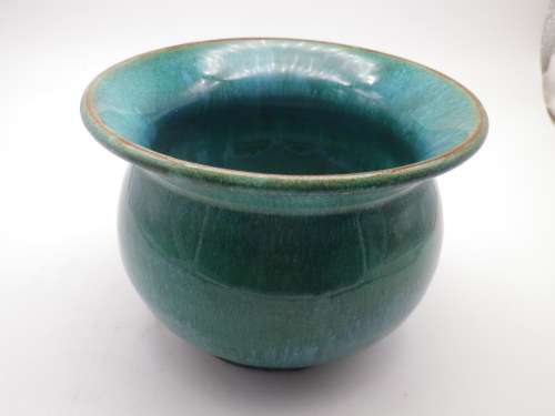 LINNWARE Green Glaze bowl. 8.5 high x 12cm across top