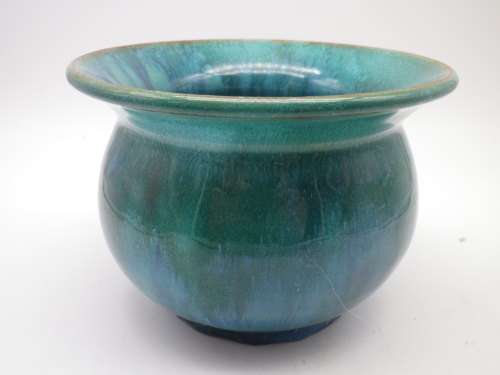 LINNWARE Green Glaze bowl. 8.5 high x 12cm across top