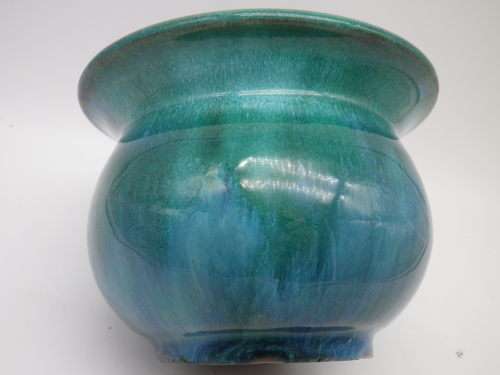 LINNWARE Green Glaze bowl. 8.5 high x 12cm across top