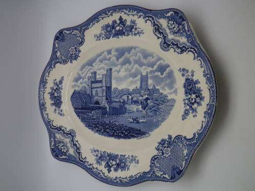 Johnson Bros Blue & White Platter, England Old Britain Castles Design 34 x 28.5cm