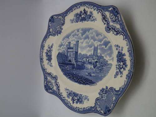 Johnson Bros Blue & White Platter, England Old Britain Castles Design 34 x 28.5cm