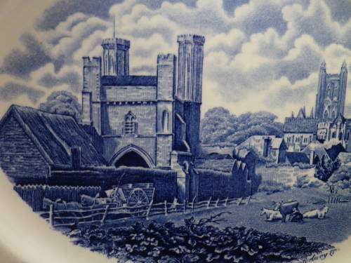 Johnson Bros Blue & White Platter, England Old Britain Castles Design 34 x 28.5cm