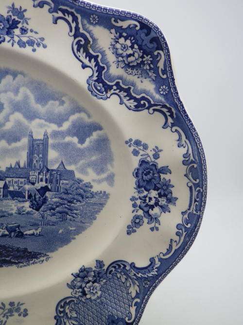 Johnson Bros Blue & White Platter, England Old Britain Castles Design 34 x 28.5cm