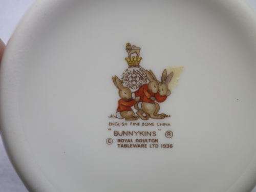 Royal Doulton BUNNYKINS Double Handled Mug. Bunnies GATHERING HAY theme