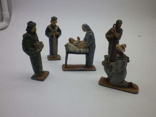 Miniature Nativity set. Vintage Antique lead 5 piece set. UNION OF SOUTH AFRICA! Special. 5cm tall