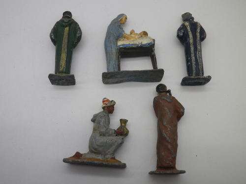Miniature Nativity set. Vintage Antique lead 5 piece set. UNION OF SOUTH AFRICA! Special. 5cm tall