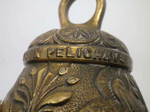 Vintage Ornate  Brass Christian Santuary  Bell `Agnus Pelicanus`
