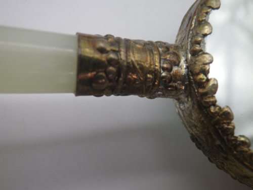 Chinese ceramic & Jadite hand held handle mirror. Boxed