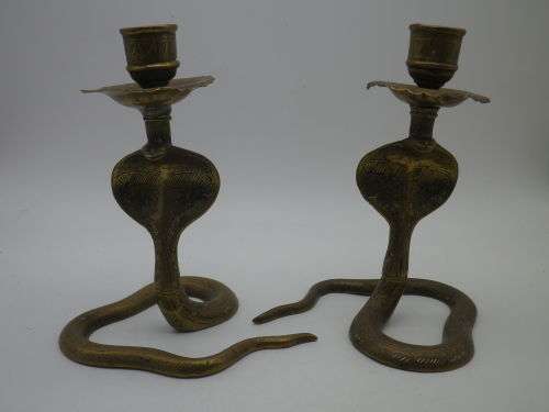 Nice Pair Brass Vintage Indian COBRA candle holders