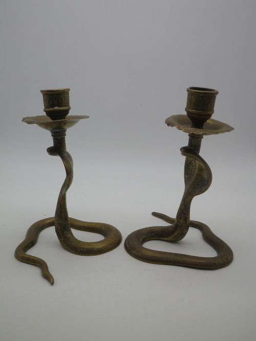 Nice Pair Brass Vintage Indian COBRA candle holders