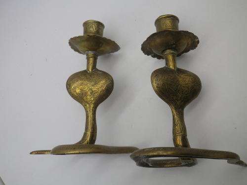 Nice Pair Brass Vintage Indian COBRA candle holders