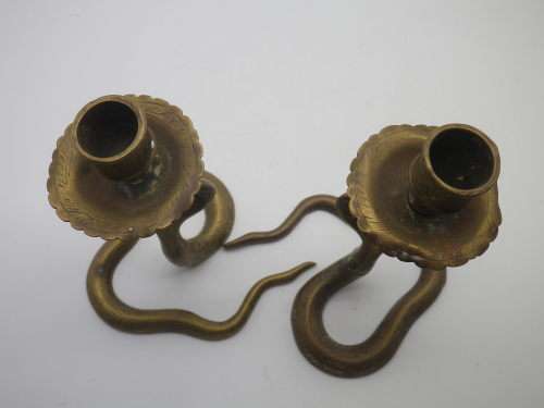 Nice Pair Brass Vintage Indian COBRA candle holders