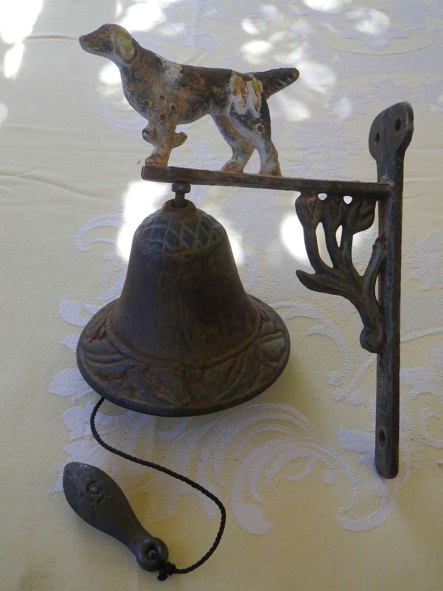 FOR FANGSA ONLY PLEASE!! Antique Cast Iron Shop Bell with Beagle Decoration