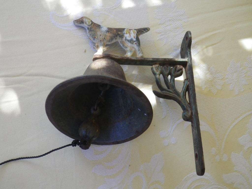 FOR FANGSA ONLY PLEASE!! Antique Cast Iron Shop Bell with Beagle Decoration