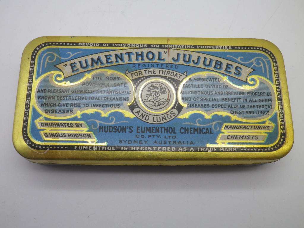Vintage Hudson`s Eumenthol Jujubes tin