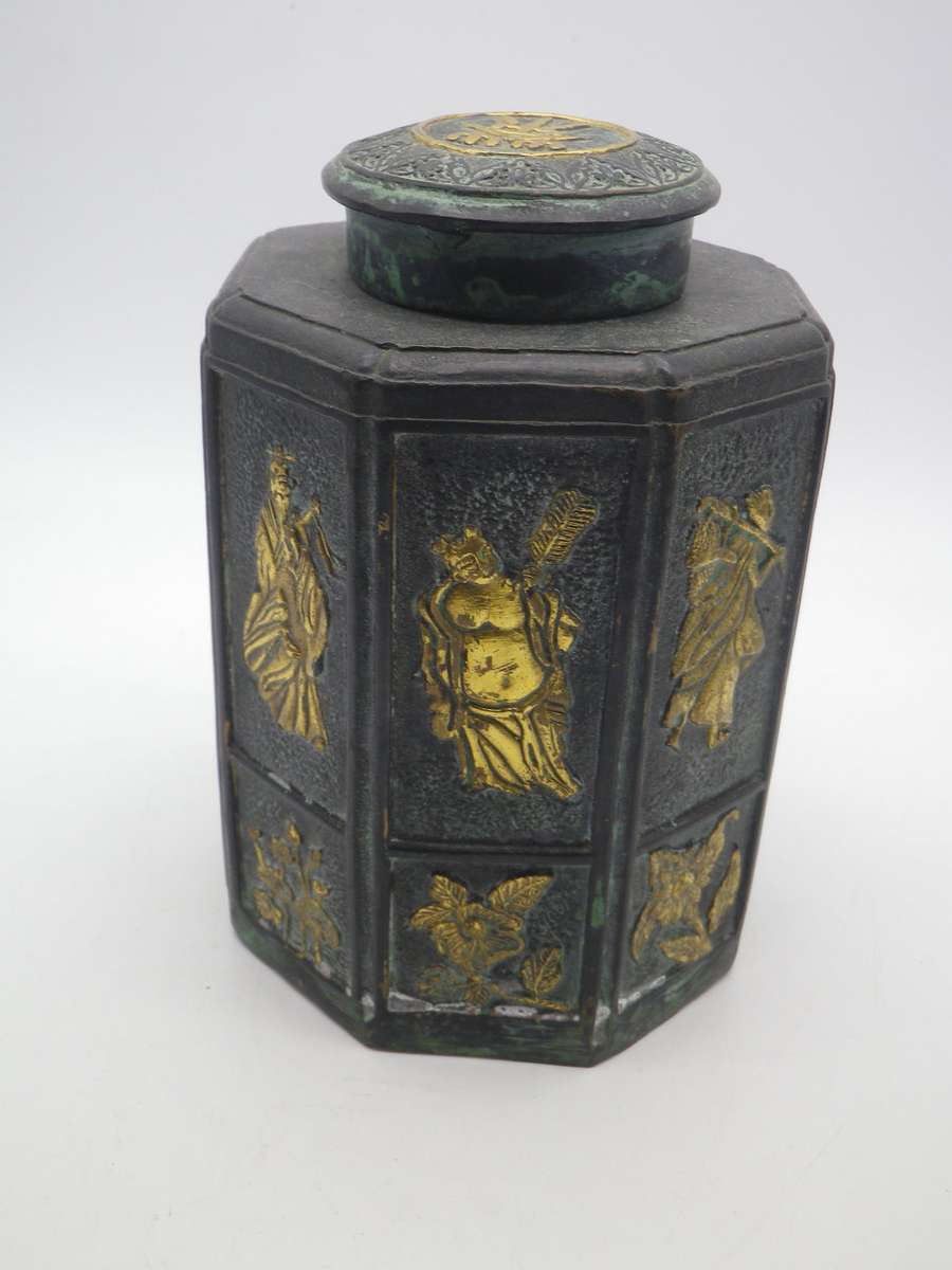 Chinese Bronze and Brass Vintage Tea caddy. Fabulous detail