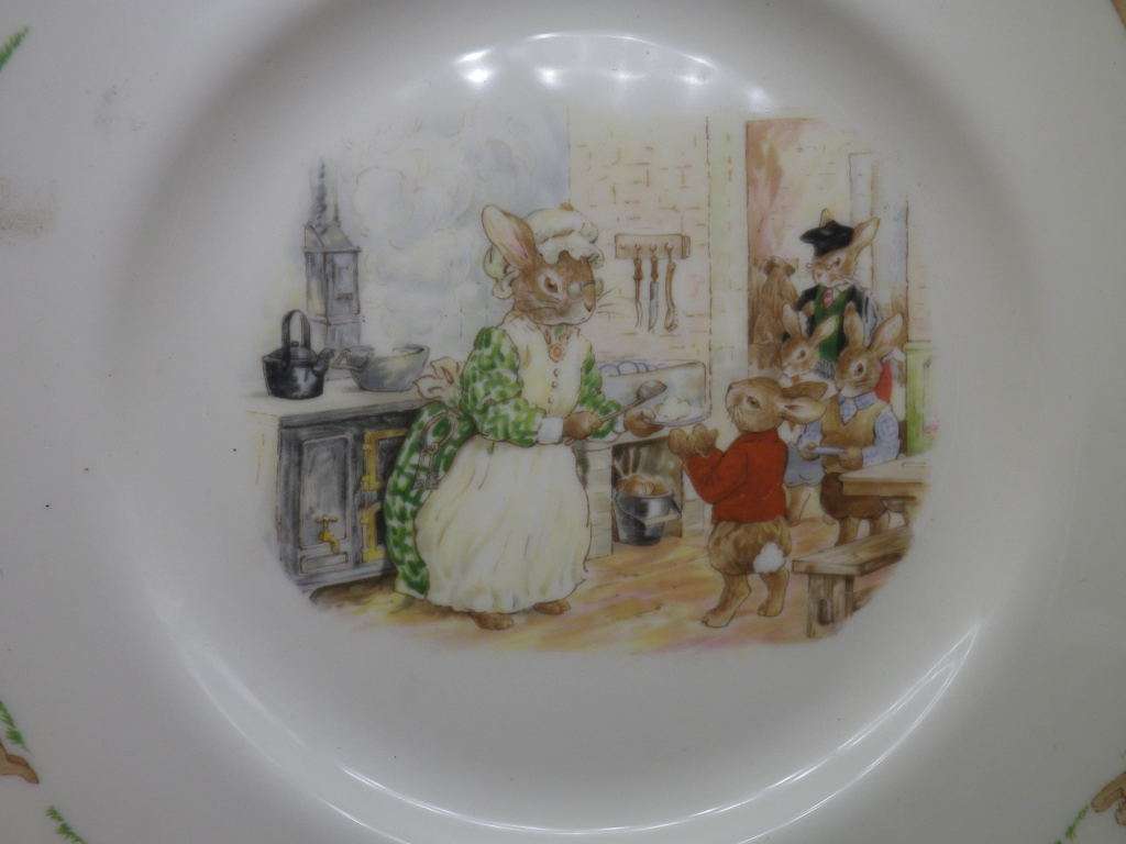 FOR MERIDIAM ONLY PLEASE! BUNNYKINS,  Royal Doulton Large Plate 20cm. Bunnies having breakfast