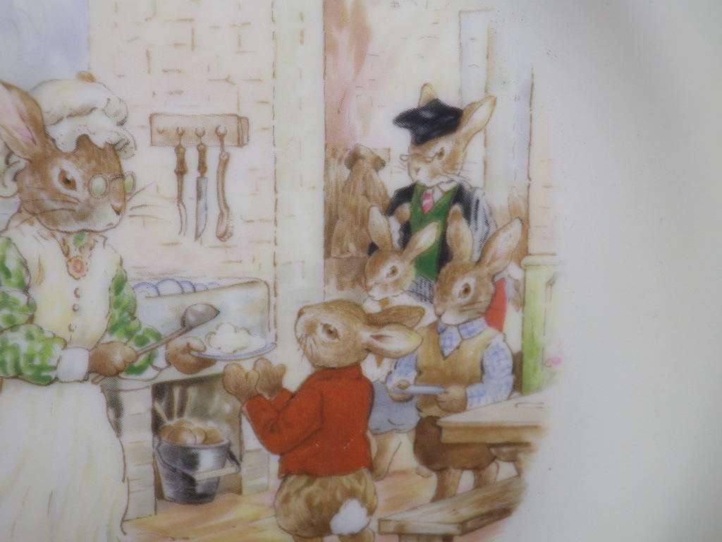FOR MERIDIAM ONLY PLEASE! BUNNYKINS,  Royal Doulton Large Plate 20cm. Bunnies having breakfast