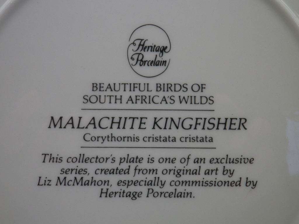 HERITAGE PORCELAIN MALACHITE KINGFISHER Ltd Ed DISPLAY PLATE. 23cm