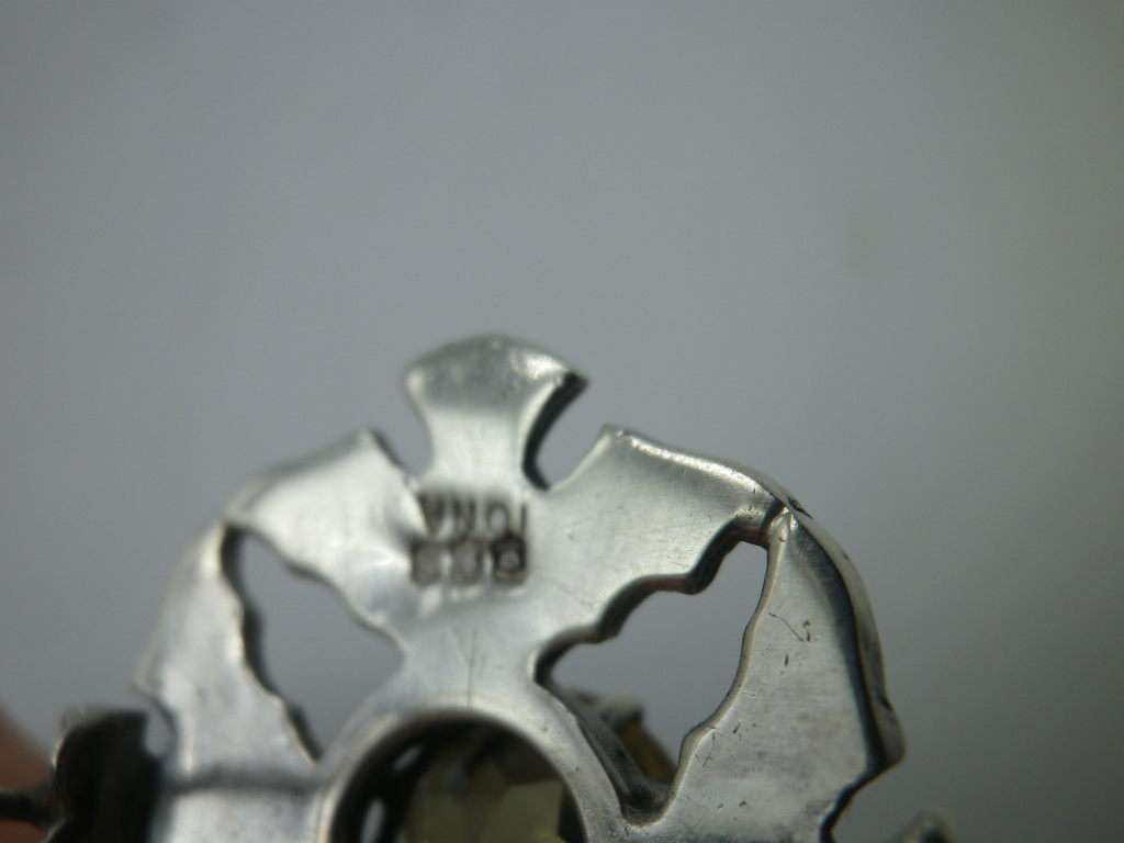 SCOTTISH Celtic Hallmarked Sterling Silver & Citrine Thistle Brooch. Iona. 3cm