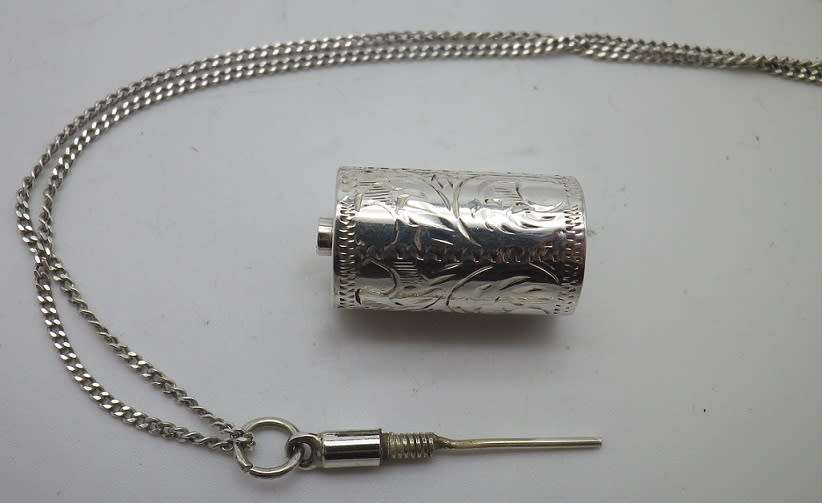 WOW! Sterling Silver PERFUME BOTTLE PENDANT on long 925 Silver Chain