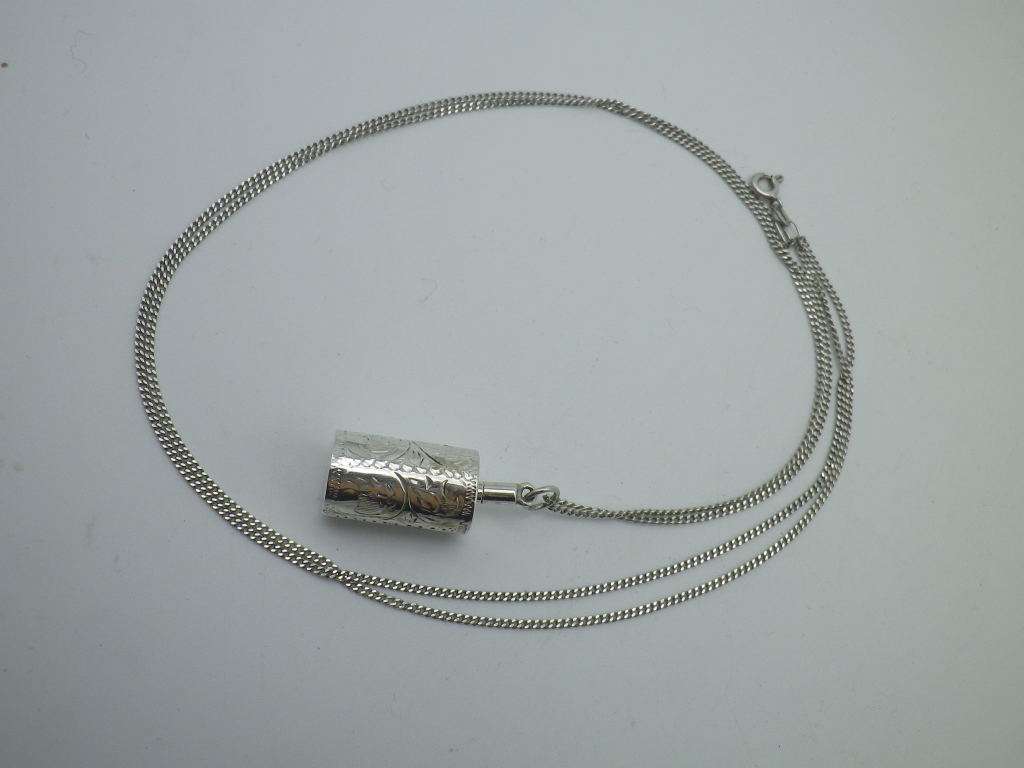 WOW! Sterling Silver PERFUME BOTTLE PENDANT on long 925 Silver Chain