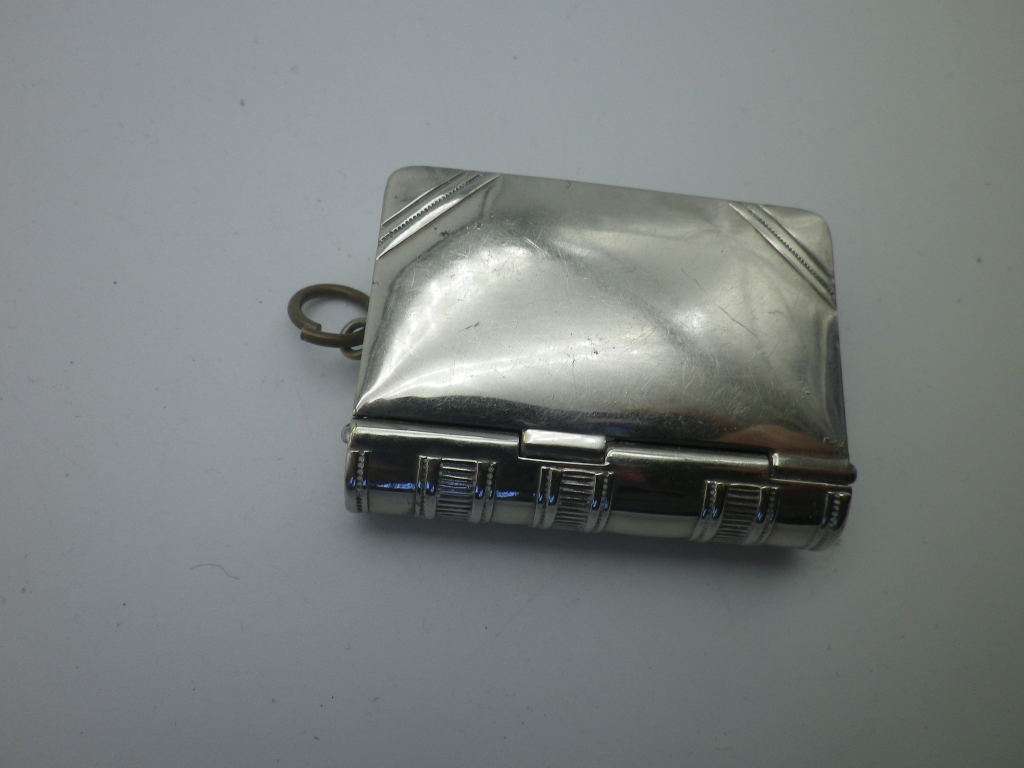 Edwardian chatelaine vesta & stamp case in the shape of a book C.E B & Co 387671