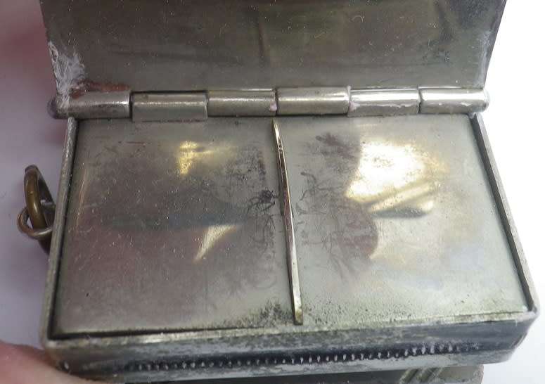 Edwardian chatelaine vesta & stamp case in the shape of a book C.E B & Co 387671