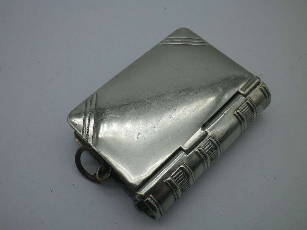 Edwardian chatelaine vesta & stamp case in the shape of a book C.E B & Co 387671