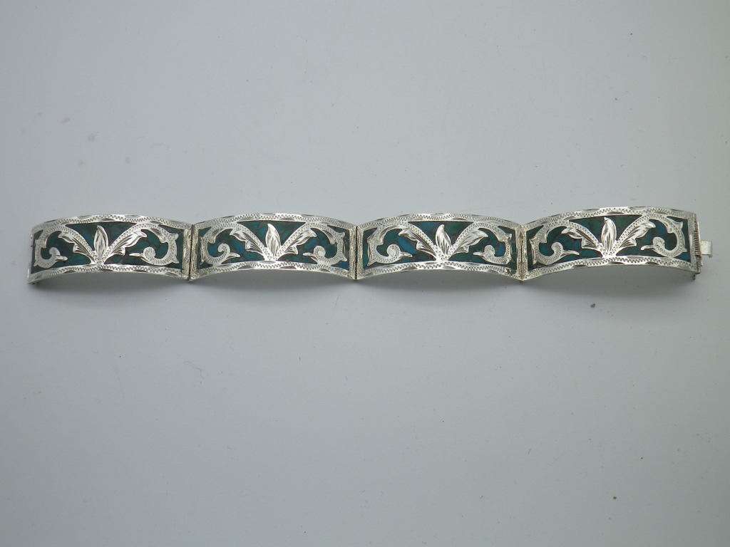 925 Silver & Turquoise 4 hinge panel clip on Bangle. Mexico. 25g. 5.7 x 5.5 inner diameter