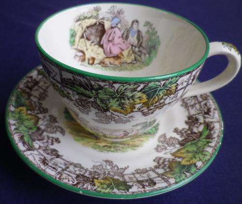 BEAUTIFUL! COPELAND SPODE BYRON DUO- Multicolor with Green Trim large London Shape