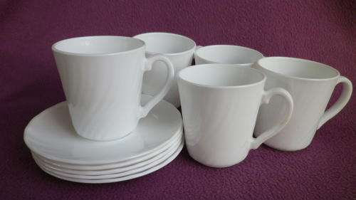 FIVE FAB MILK GLASS COFFEE DUOS, French. VERY RETRO. Lovely shape.NUMBERED. BID IS FOR ALL 5.