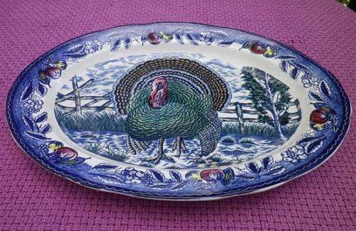 Huge, unusual conversation piece oval fine ceramic turkey platter in vibrant  colors
