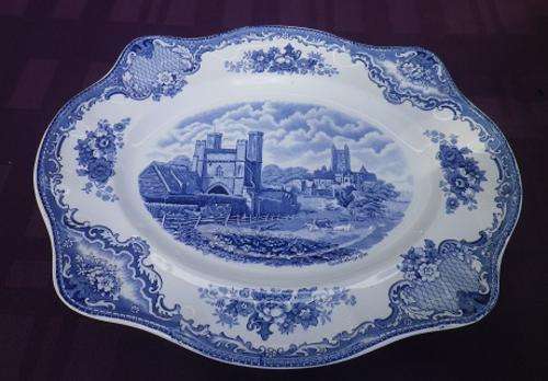 VINTAGE JOHNSON BROS BLUE&WHITE OLD BRITAIN CASTLES RECTANGULAR PLATTER CANTEBURY CASTLE 35x29cm