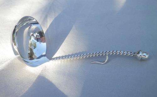 LOVELY UNUSUAL ACORN-HANDLED GERMAN 835 JAM/SUGAR SPOON WITH HOOK TO HANG ON BOWL