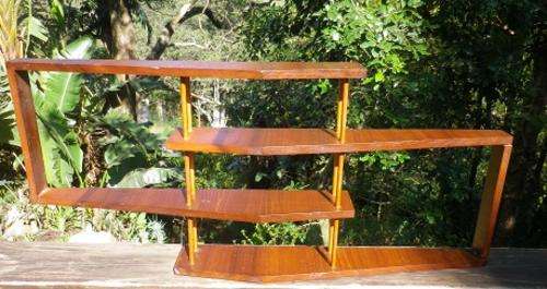 Rather unique & special vintage art deco style small wooden 4-tier wall shelf