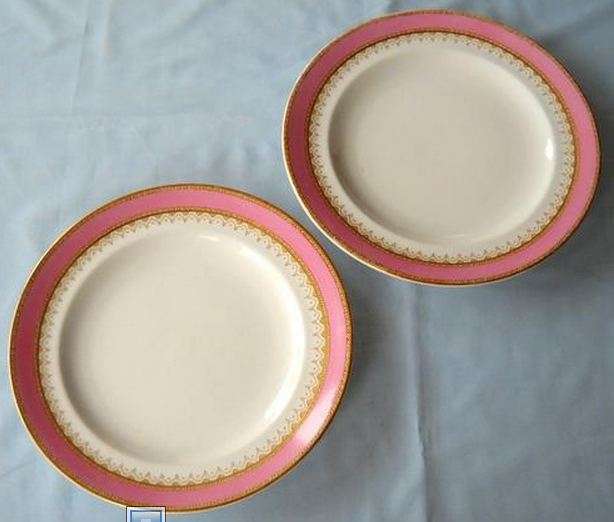 Stunning!! Pair of cerise pink ROYAL WORCESTER DINNER PLATES-PATTERN # 8789-c1876-EXCELLENT CONDITIO