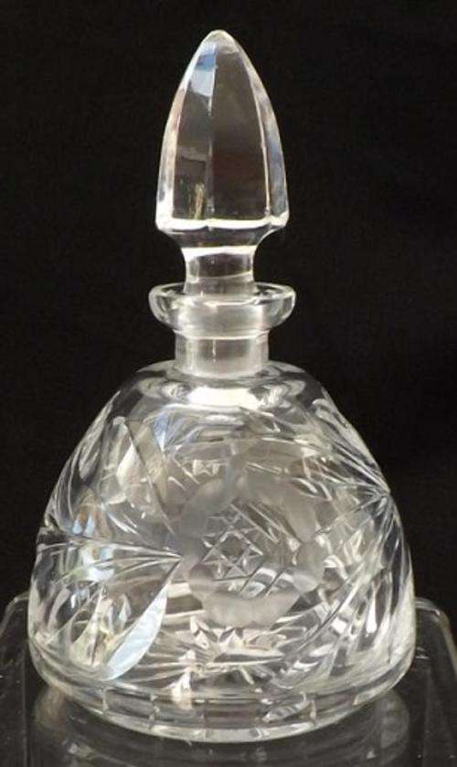 A real darling this gorgeous rose cut crystal perfume bottle. 13 cm. Wonderful condition