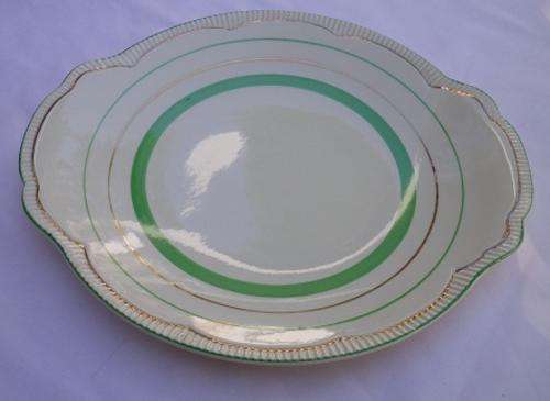 CLARICE CLIFF c 1940S NEWPORT POTTERIES CREAM, GREEN & WHITE SERVING BOWL REG:840076