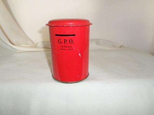 RED POST OFFICE MONEY BOX -  G.P.O. 12 PM SINCE 1802